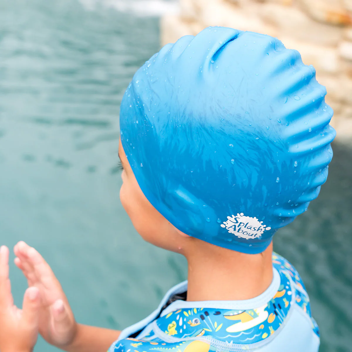 Blue Junior Silicone Swim Hat (4 to 12 years) - Image 2