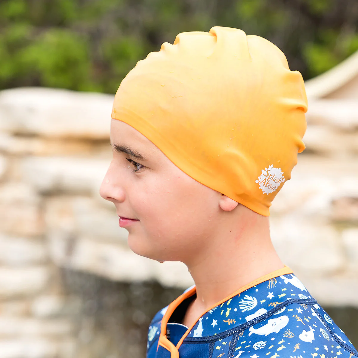 Orange Junior Silicone Swim Hat (4 to 12 years) - Image 3